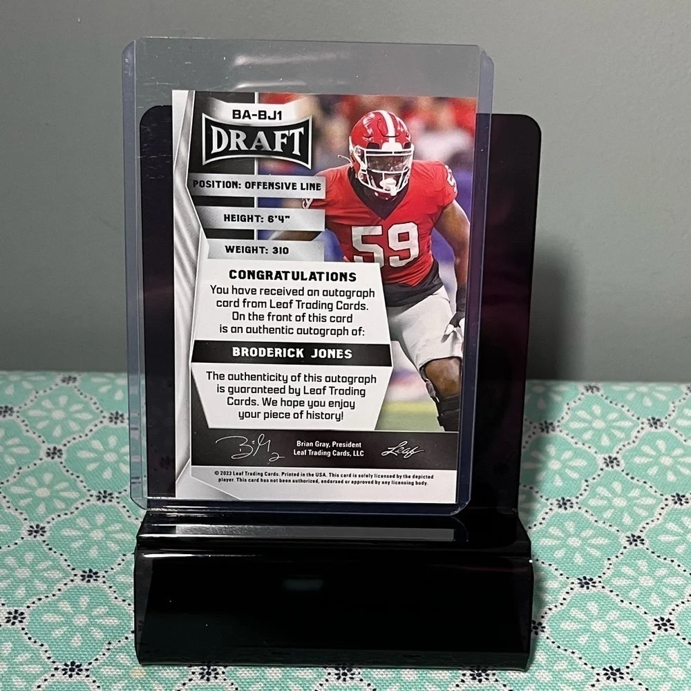 Autographed Draft 🏈 Broderick Jones Leaf Signed Draft/Rookie Card #BA-BJ1